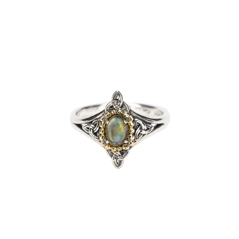 Silver and 10k Gold Celestial Ring - Labradorite