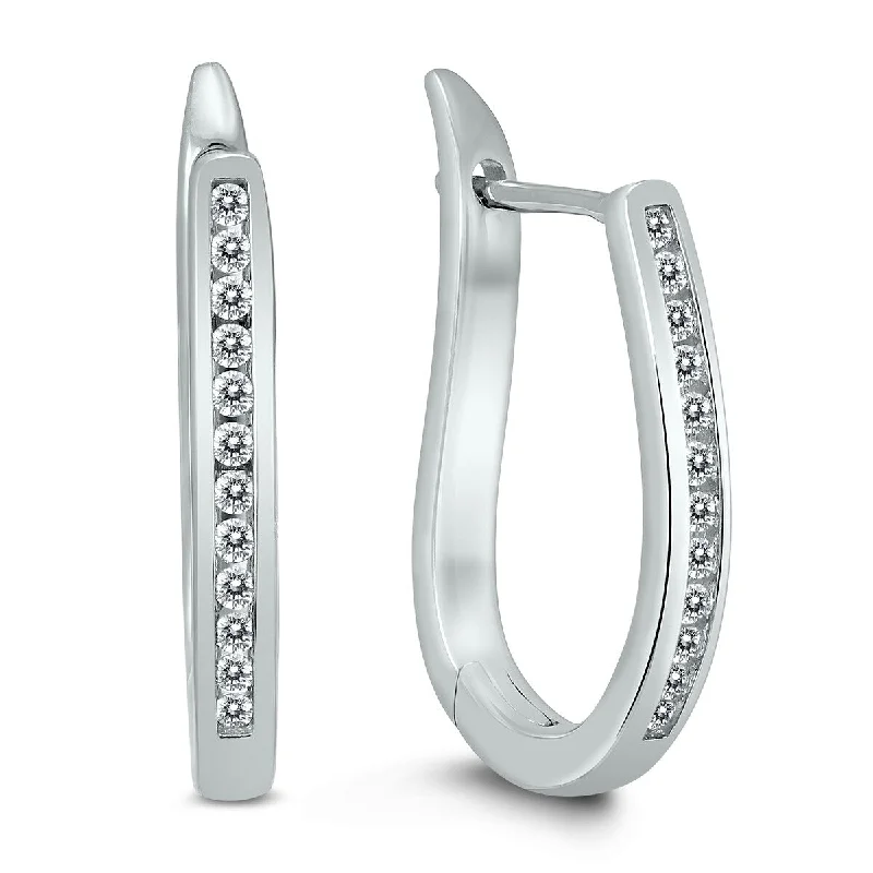 Marquee 1/4 Carat TW Channel Set Diamond Hoop Earrings in 10K White Gold