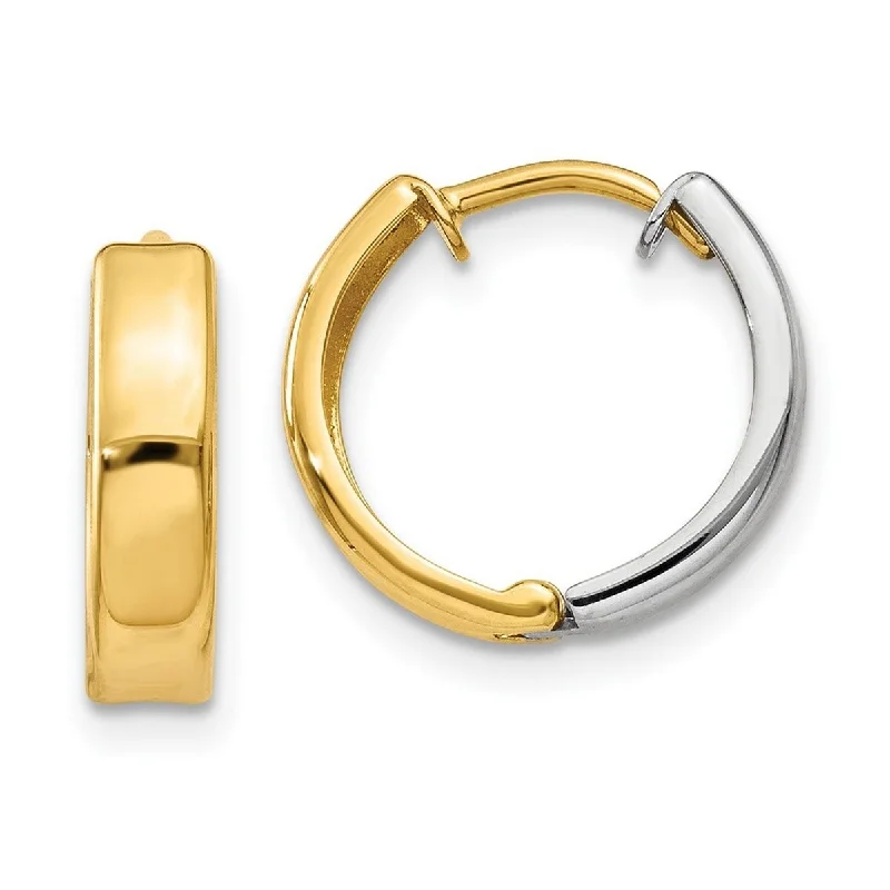 Curata 14k Two Tone Polished Gold 10x3.5mm Reversible Hinged Huggies Hoop Earrings