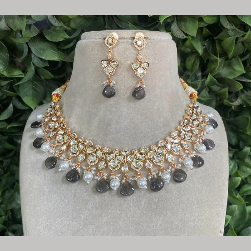 Amoliya Jewels Gold Plated Polki Kundan And Beads Necklace Set