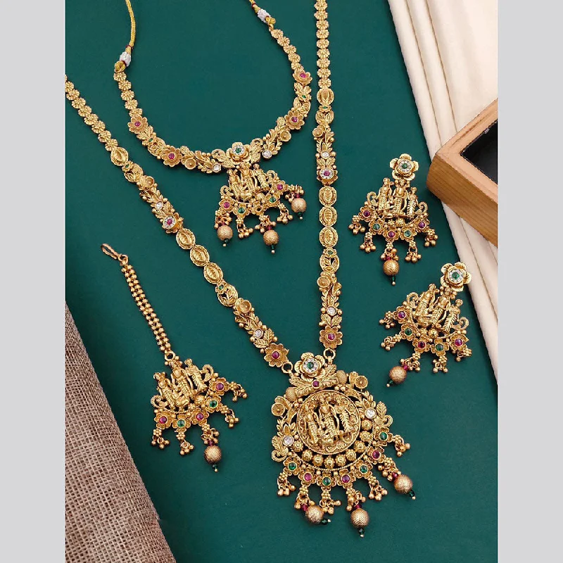 Neetu Art Gold Plated Pota Stone Double Necklace Set