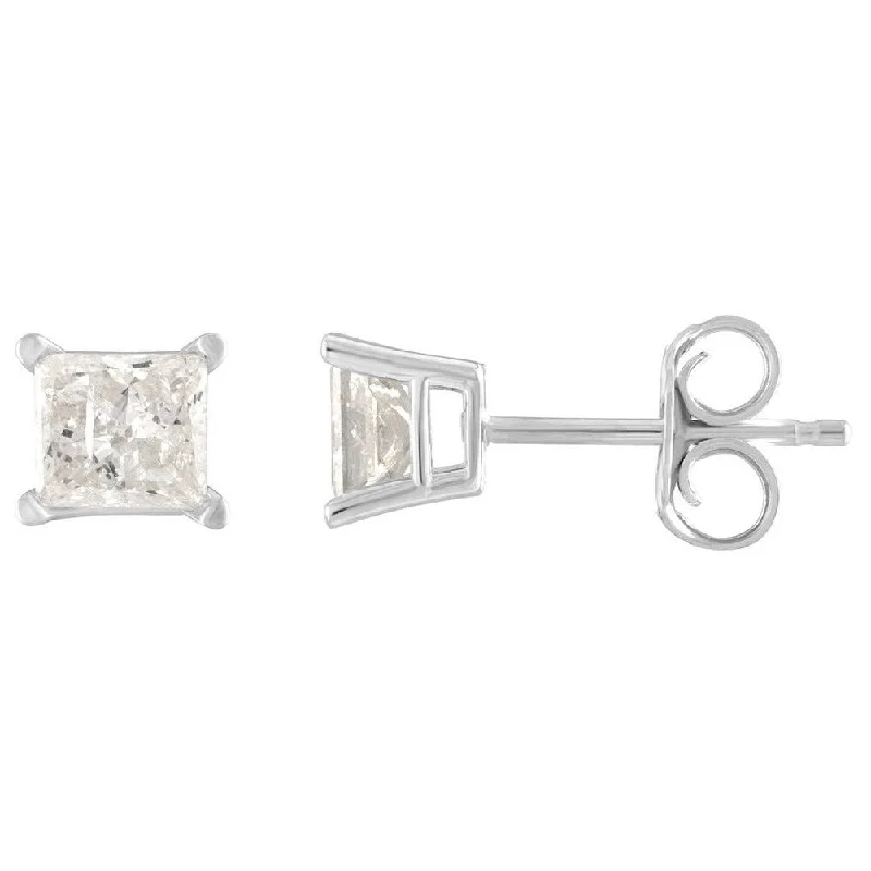 10k White Gold 1/6ct TDW Princess cut Diamond Solitaire Stud Earrings by De Couer