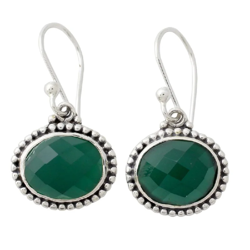 NOVICA Handmade Sterling Silver Green Transformation Onyx Earrings (Nepal) - Green/Turquoise - 1.2*0.6