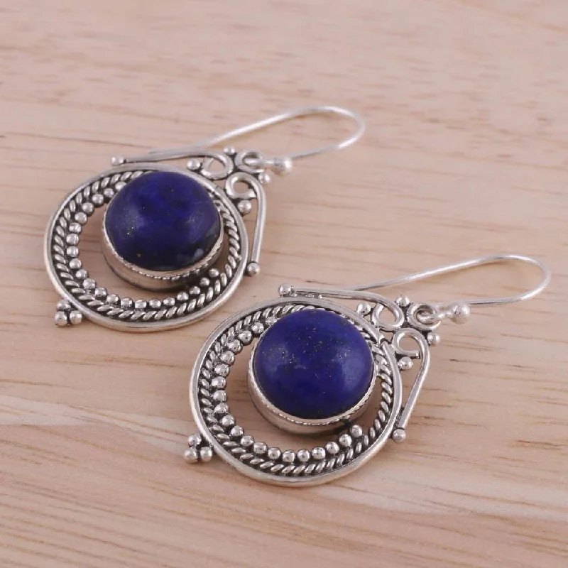 NOVICA Handmade Sterling Silver 'Elegant Globes' Lapis Lazuli Earrings (India) - 1.5*0.7