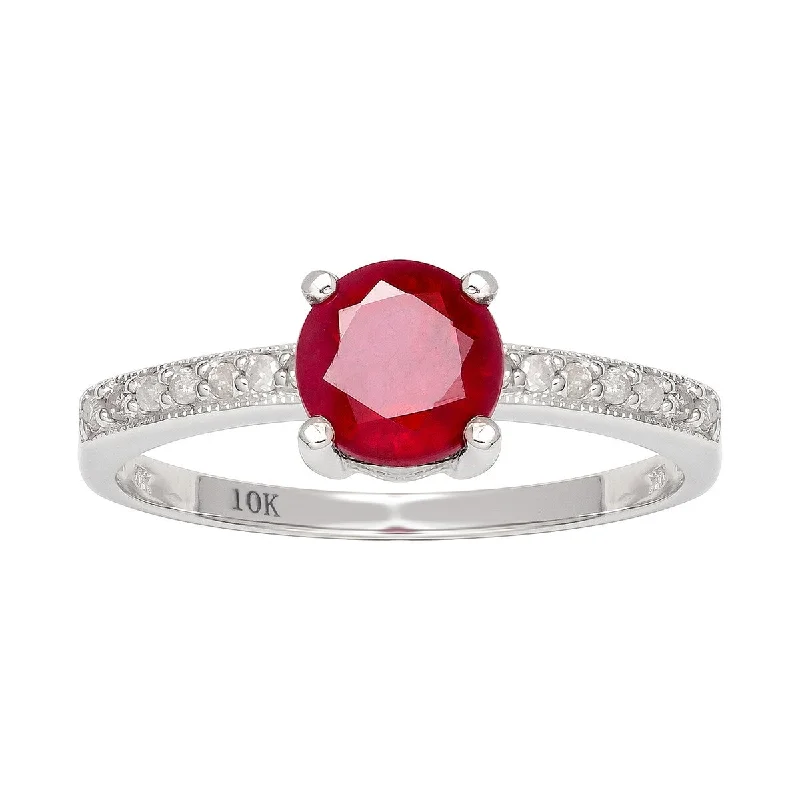 Viducci 10k White Gold Genuine Round Ruby and Diamond Ring