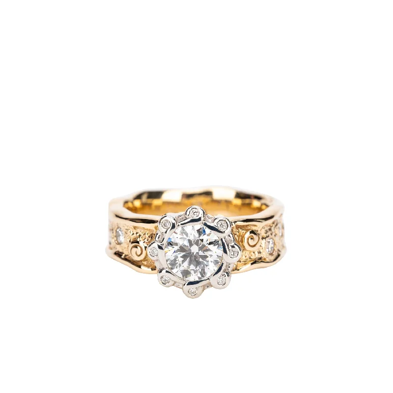 14k Yellow and White Gold Ring and Certified Lab Grown Diamond 'Rocks 'n Rivers' Ring