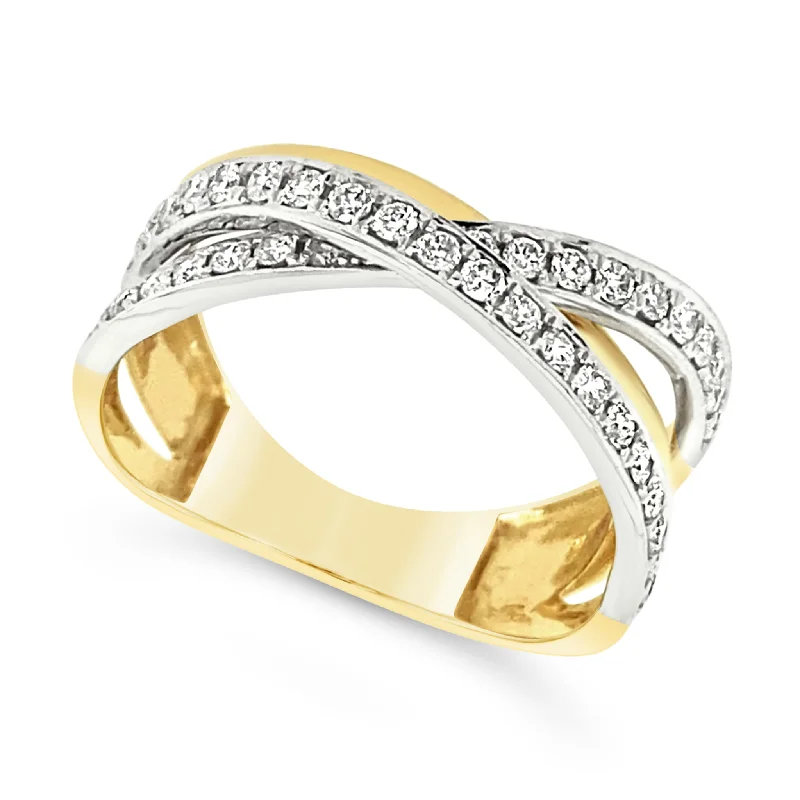 Two-Tone Gold Three Row Crossover Design Ring