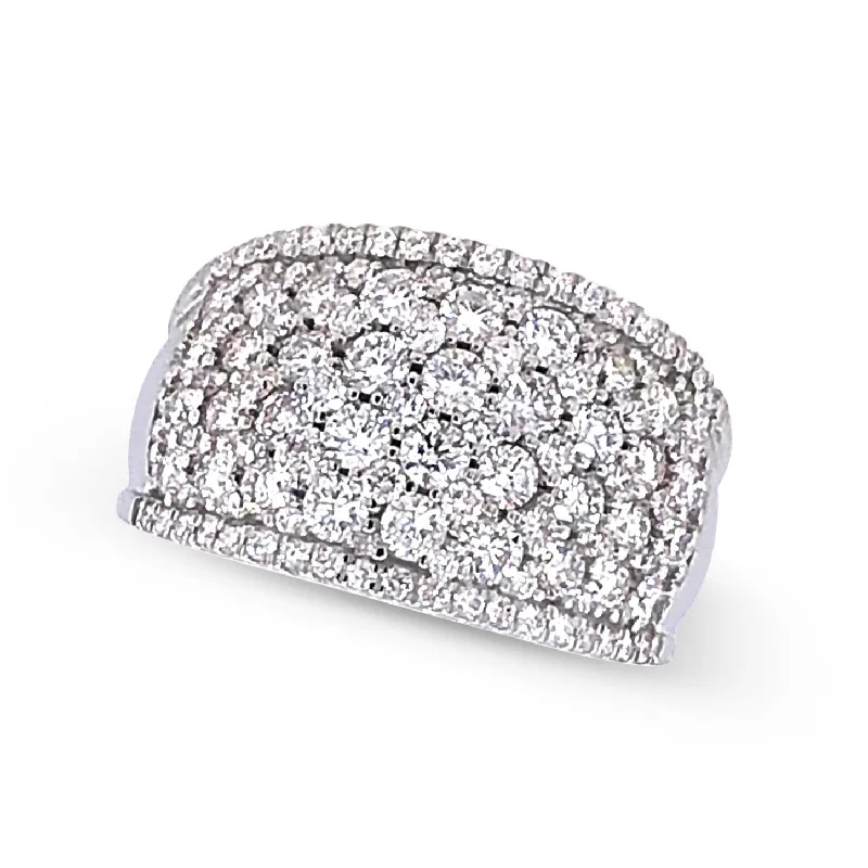 Six Row Round Diamond Wide Ring