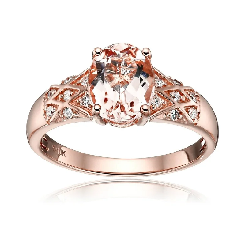 10k Rose Gold Morganite and Diamond Ring