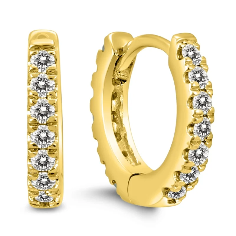 Marquee 1/4 Carat TW Double Sided Small Diamond Hoop Huggie Earrings in 10K Yellow Gold