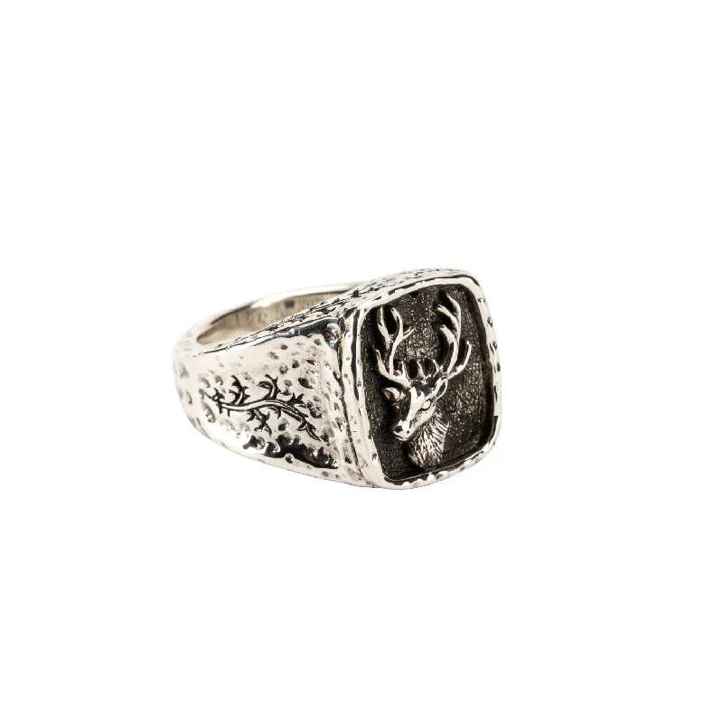 Silver or Silver and Bronze Stag & Thistle Ring Large