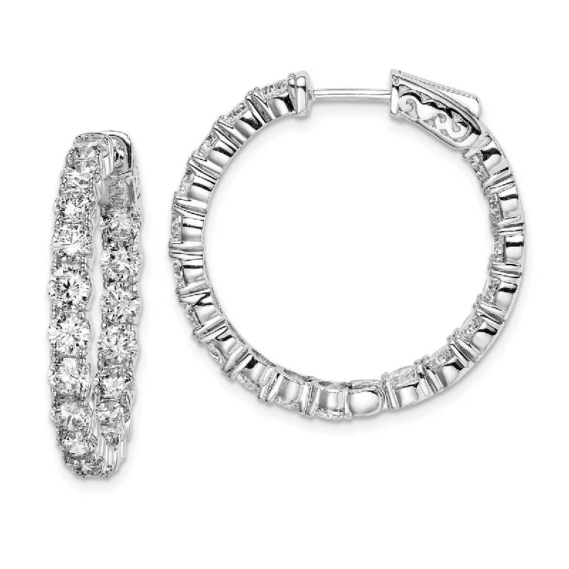 Curata 925 Sterling Silver Polished Safety clasp Rhodium Plated With CZ Cubic Zirconia Hinged Hoop Earrings