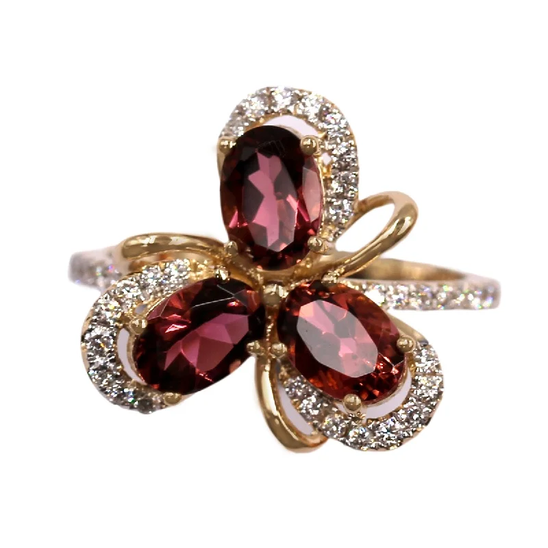 14KT Yellow Gold Pink Tourmaline, Diamond Ring