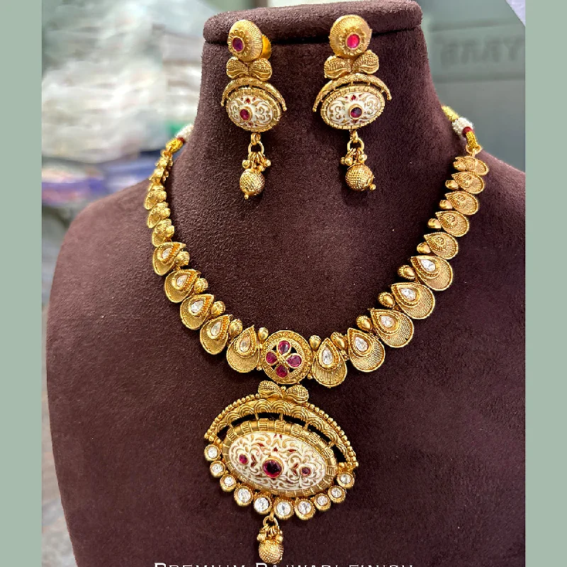 Jewel Addiction Copper Gold Pota Stone Meenakari Necklace Set