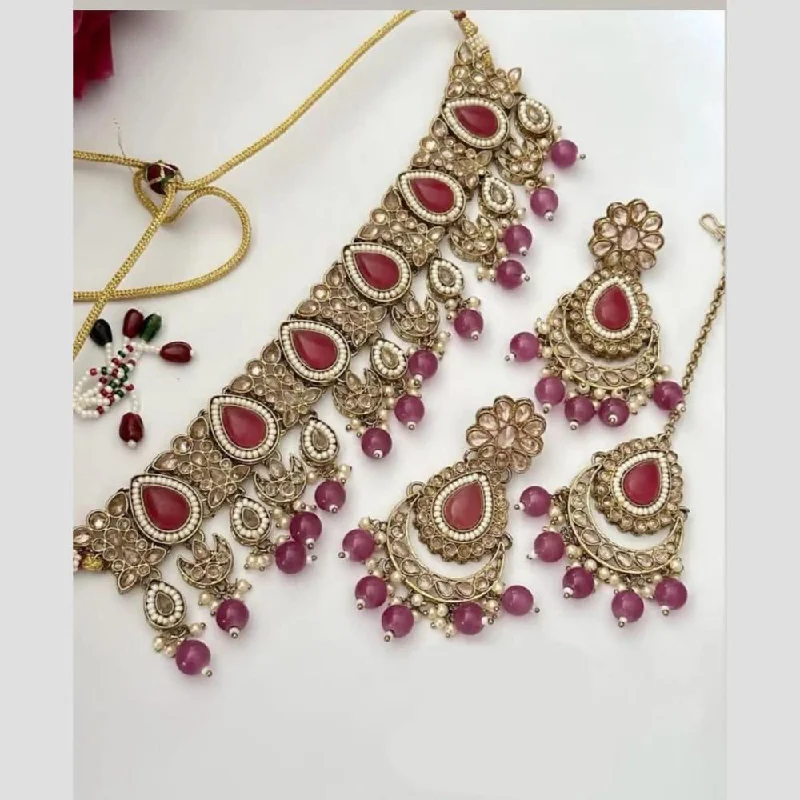 Anjali Jewellery Gold Plated Kundan Stone And Pearls Choker Necklace Set