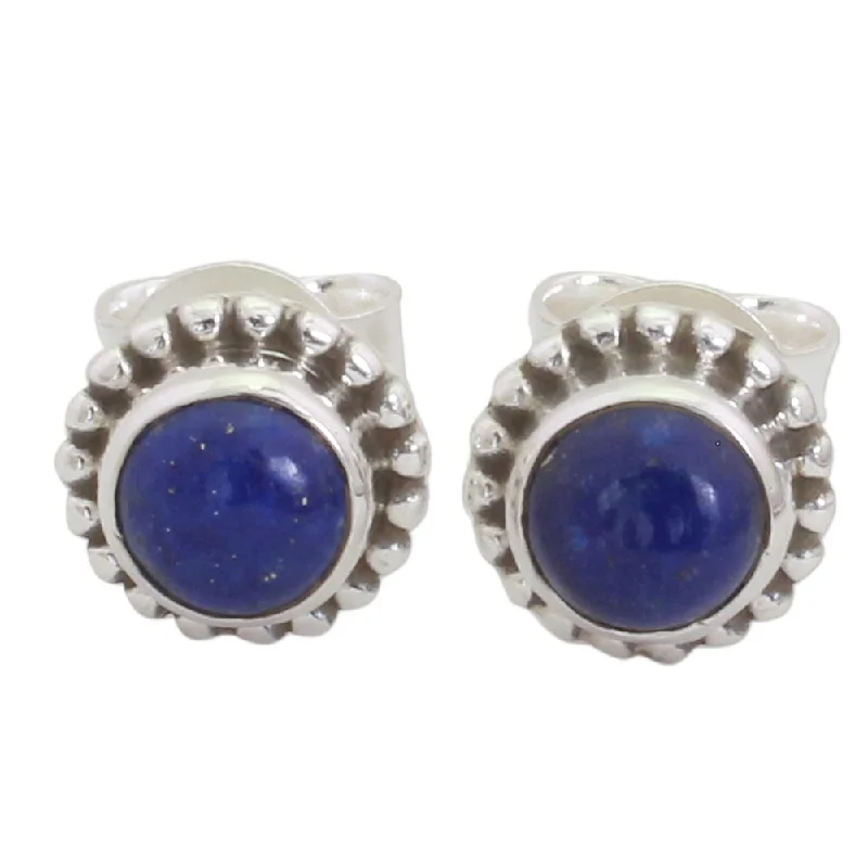 NOVICA Handmade Sterling Silver Blue Globe Lapis Lazuli Earrings (India) - 0.2*0.3