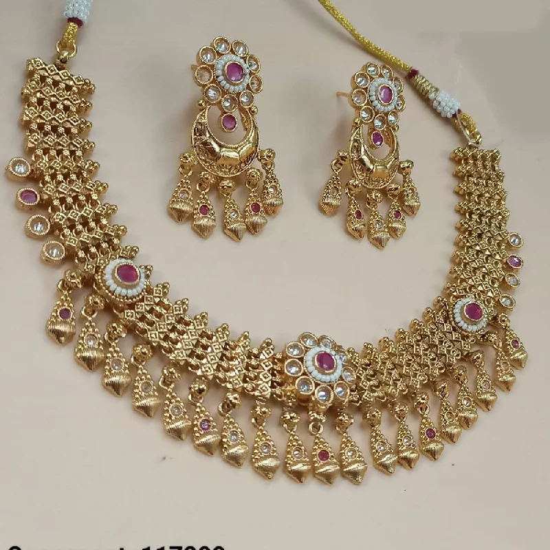 Padmawati Bangles Gold Plated Crystal Stone And Pearls Necklace Set