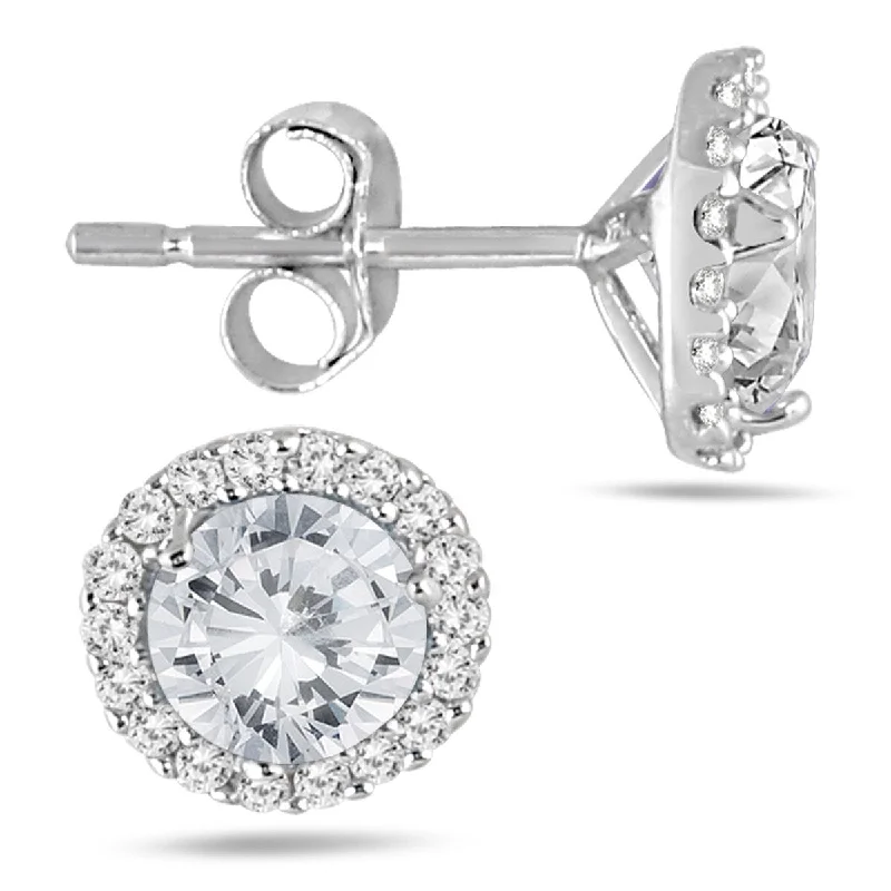 Marquee 2 Carat TW Diamond Halo Earrings in 14K White Gold (H-I Color, I1-I2 Clarity)