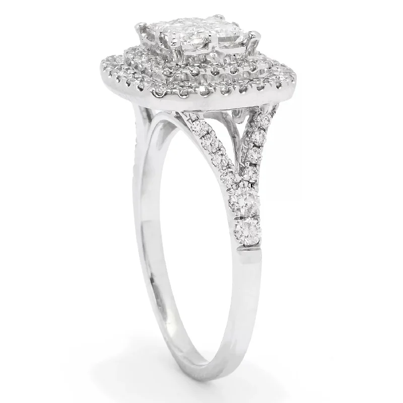 14K White Gold 1.35ctw Princess & Round Diamond Ring - Size 7