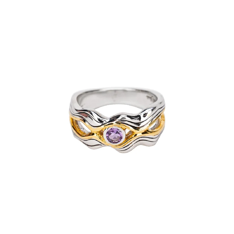 Silver And 10k Gold Rocks 'n Rivers Ring - Amethyst