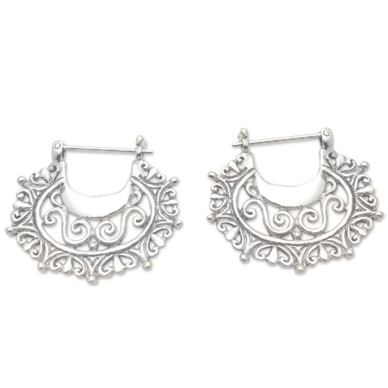 NOVICA Engraved Curves, Sterling silver hoop earrings - 0.9*0