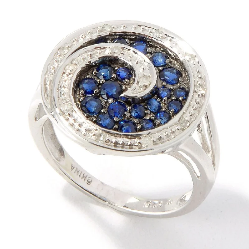 Platinum o/ Silver 0.71ctw Blue Sapphire & Diamond Ring