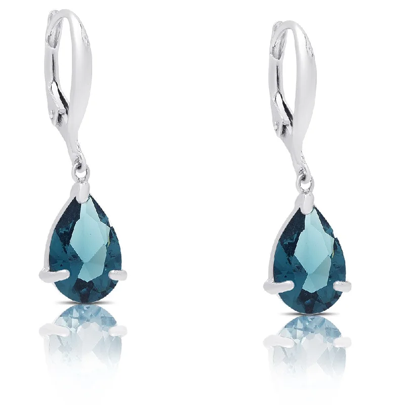 Dolce Giavonna Sterling Silver Simulated London Blue Topaz Teardrop Leverback Earrings