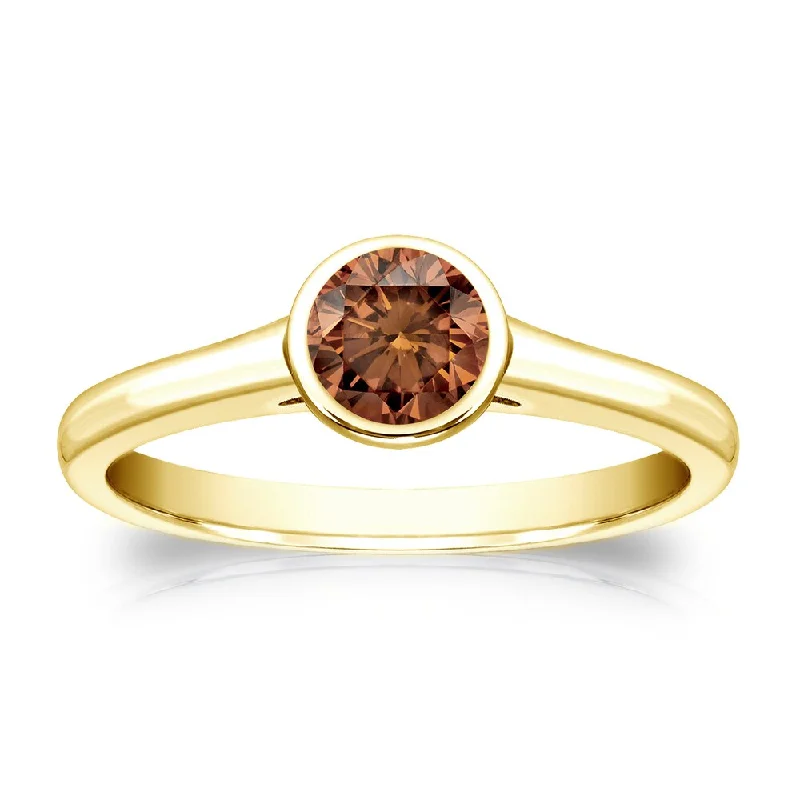 Auriya 1/3cttw Round Bezel Set Solitaire Brown Diamond Ring 14k Gold