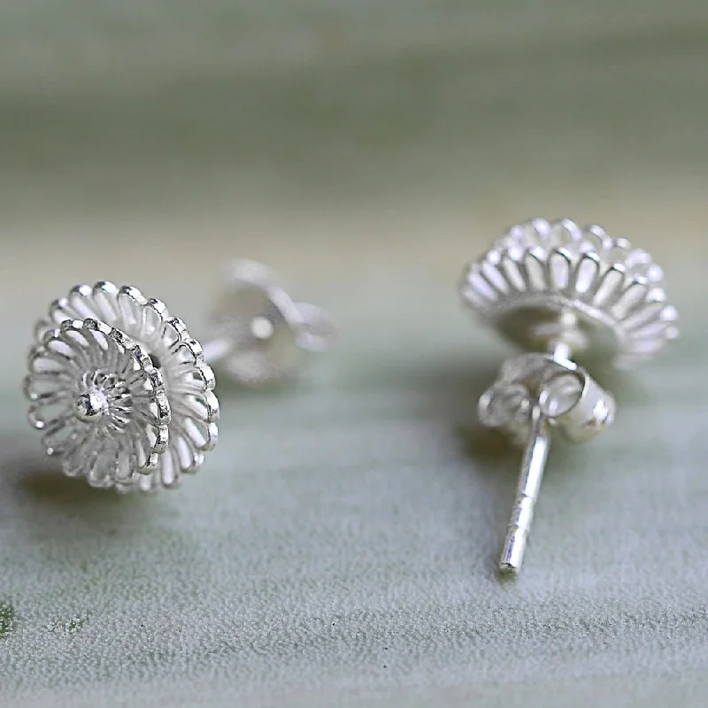 Handmade Sterling Silver Zinnia Flowers Earrings (Thailand) - 0.2*0.4