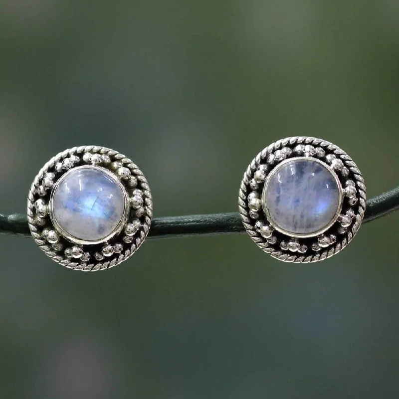 Sterling Silver 'Lavish Moons' Rainbow Moonstone Earrings (India)