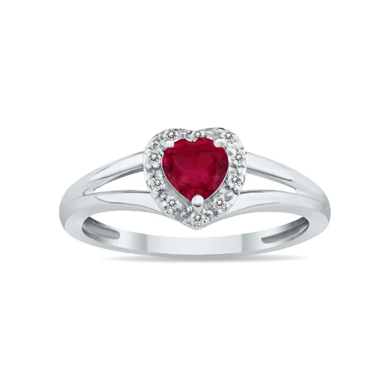 Marquee Jewels Heart Shape Ruby and Diamond Ring in 10K White Gold