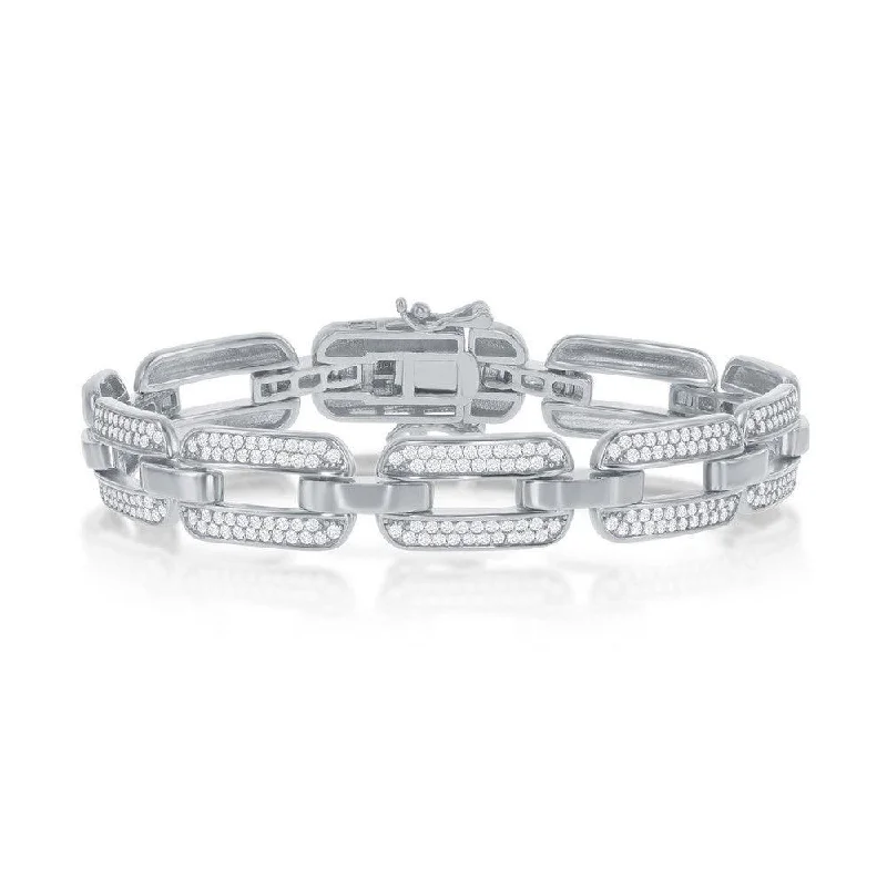 Sterling Silver Wide CZ Linked Bracelet