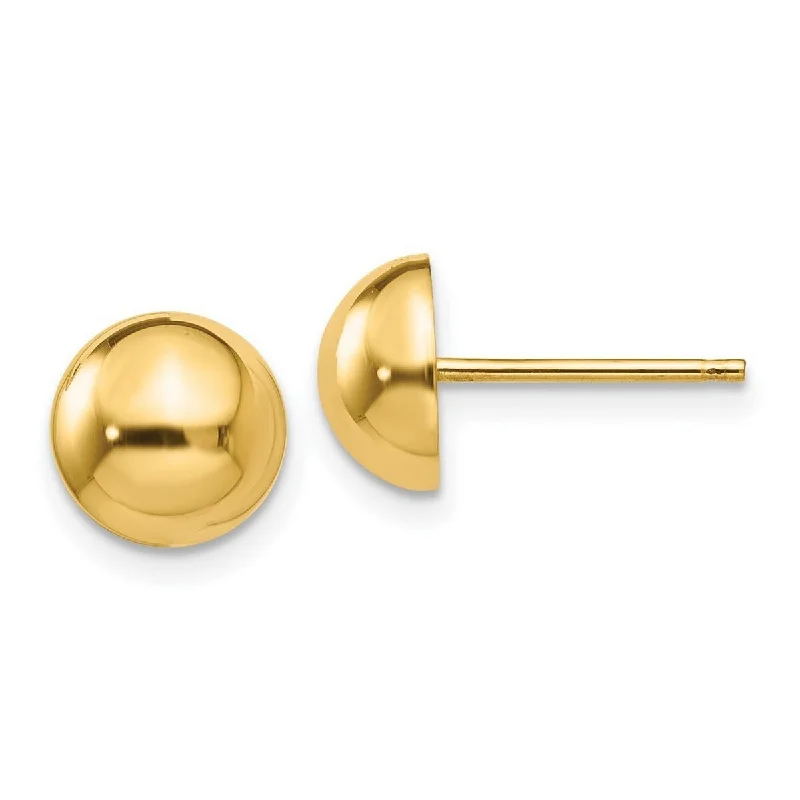 Curata 14k Yellow Gold Polished 8mm Half Ball Post Earrings