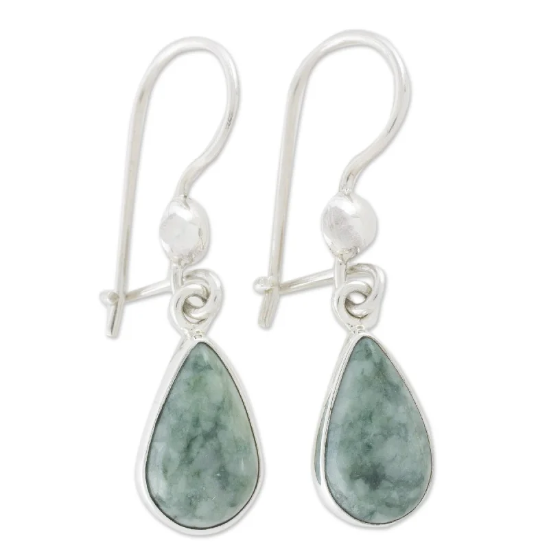 Pale Green Tears Sterling Silver Jade Earrings