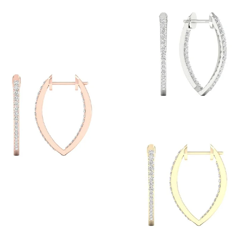 1/4 ct TDW Diamond Hoop Earrings in 10k Gold by De Couer