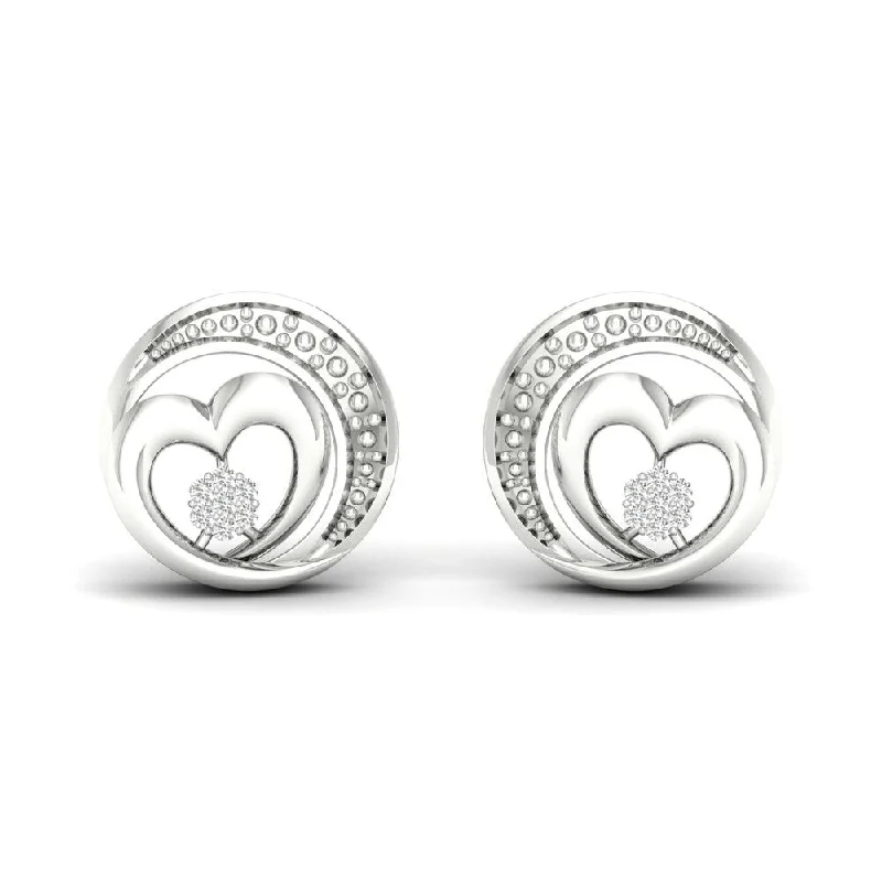 De Couer S925 Sterling Silver 1/20ct TDW Diamond Heart in Swirled Circle Stud Earrings