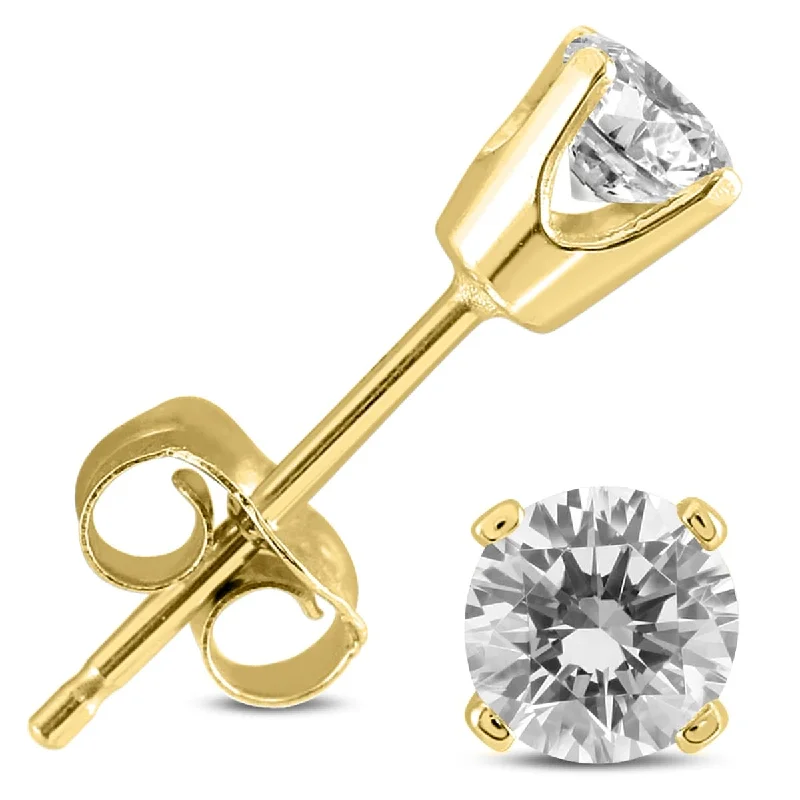 Marquee Certified (H-I Color, SI1-SI2 Clarity) 1/4 Carat TW Round Diamond Solitaire Stud Earrings In 14K Yellow Gold