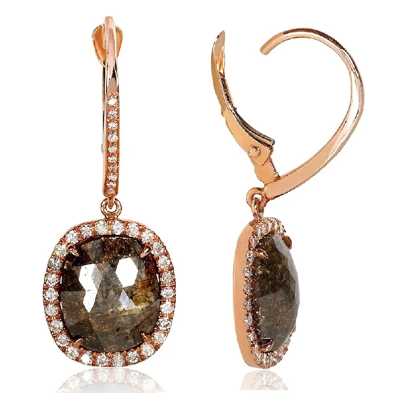 Annello by Kobelli 14k Rose Gold 5 4/5ct TDW Earthy Rustic Opaque Brown Diamond Halo Leverback Earrings