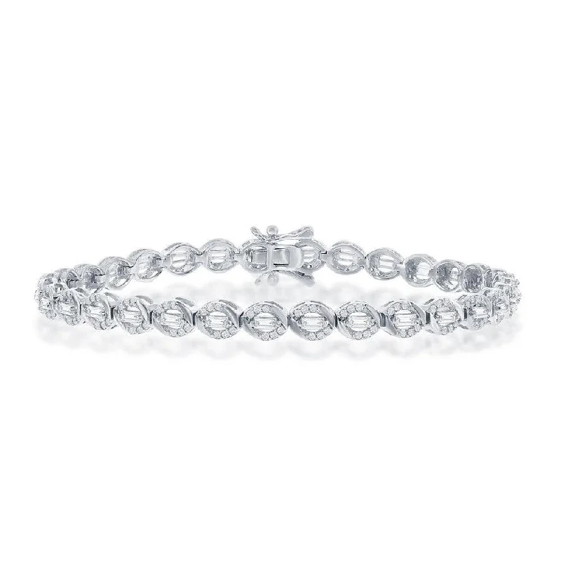 Sterling Silver Baguette CZ 5mm Oval Tennis Bracelet