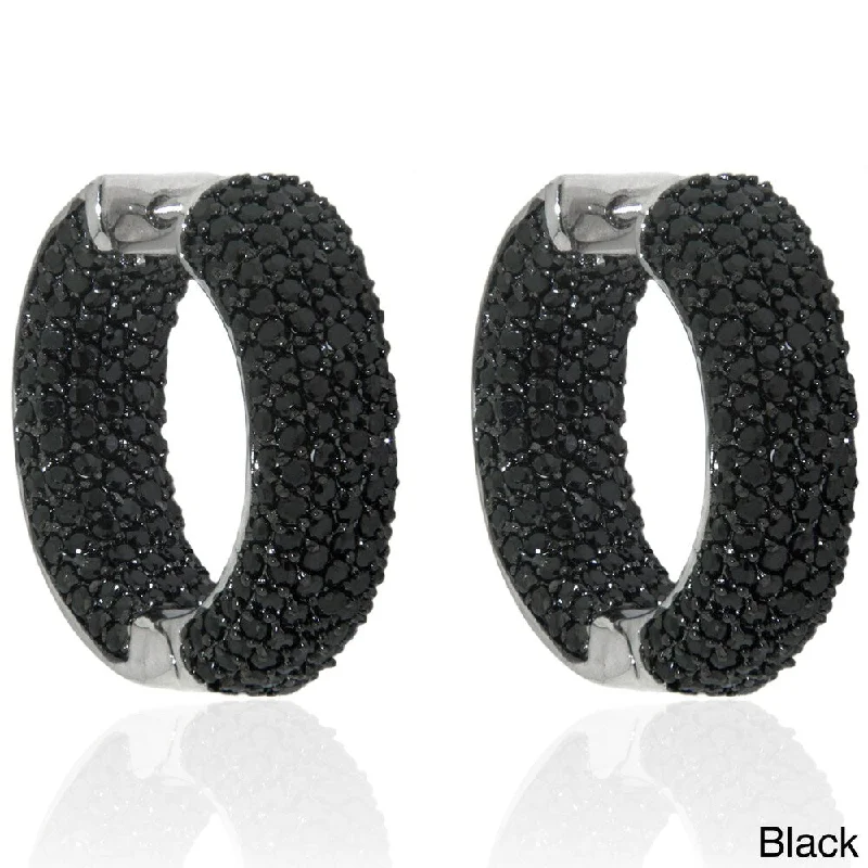 Dolce Giavonna Silverplated Black or White Cubic Zirconia 24.5mm Inside-out Hoop Earrings