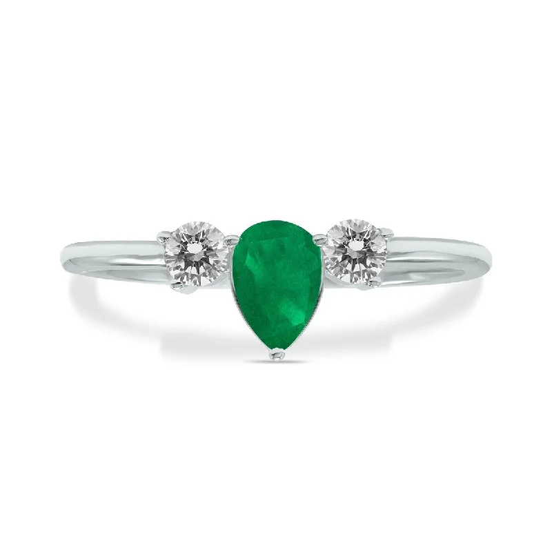 Marquee Jewels 1/2 Carat TW Pear Shape Emerald and Diamond Ring in 10K White Gold