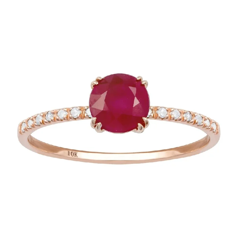 Viducci 10k Rose Gold Genuine Round Ruby and Diamond Ring