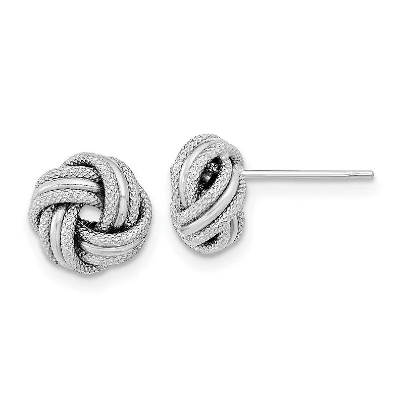 Curata 14k Yellow or White Gold 9mm Textured Triple Love Knot Post Earrings