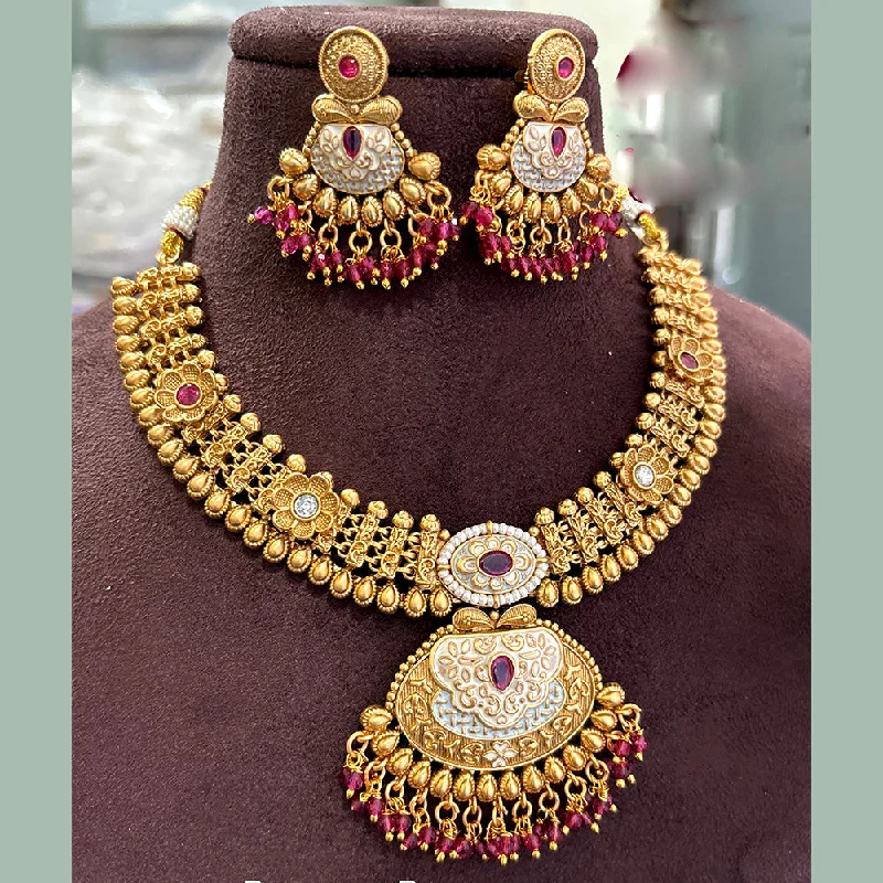 Jewel Addiction Copper Gold Pota Stone Meenakari Necklace Set