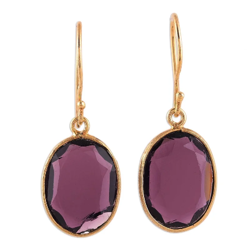 NOVICA Royal Passion, Gold plated amethyst dangle earrings - 1.4*0.5