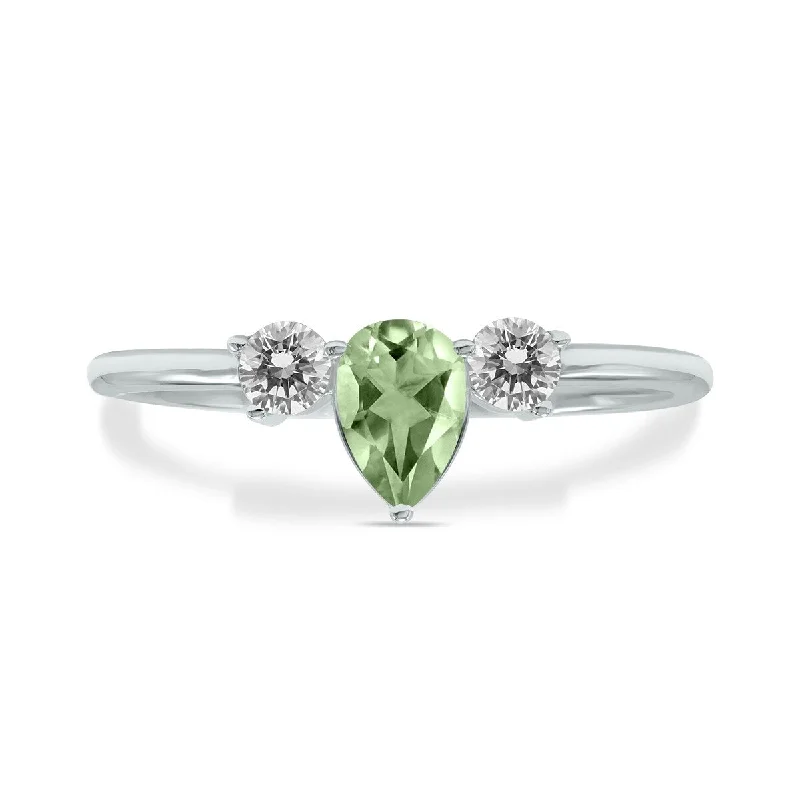 Marquee Jewels 1/2 Carat TW Pear Shape Green Amethyst and Diamond Ring in 10K White Gold