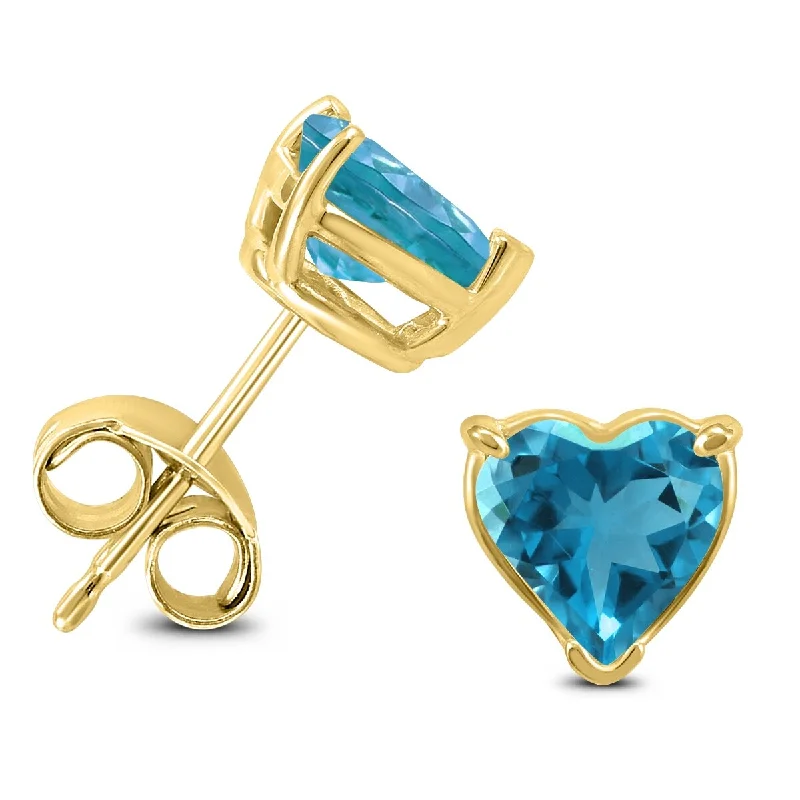 Marquee 14K Yellow Gold 5MM Heart Blue Topaz Earrings