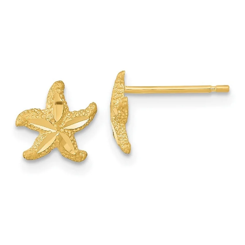 Curata 14k Yellow Gold Satin Nautical Starfish Post Earrings 7.5x8.5mm