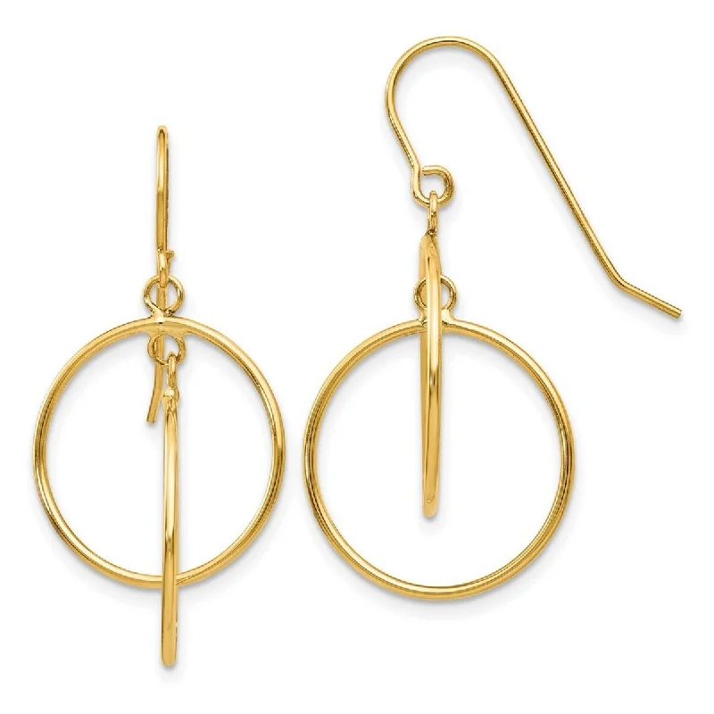 Curata 14k Yellow Gold 33x17mm Polished Circles Long Drop Dangle Hook Earrings