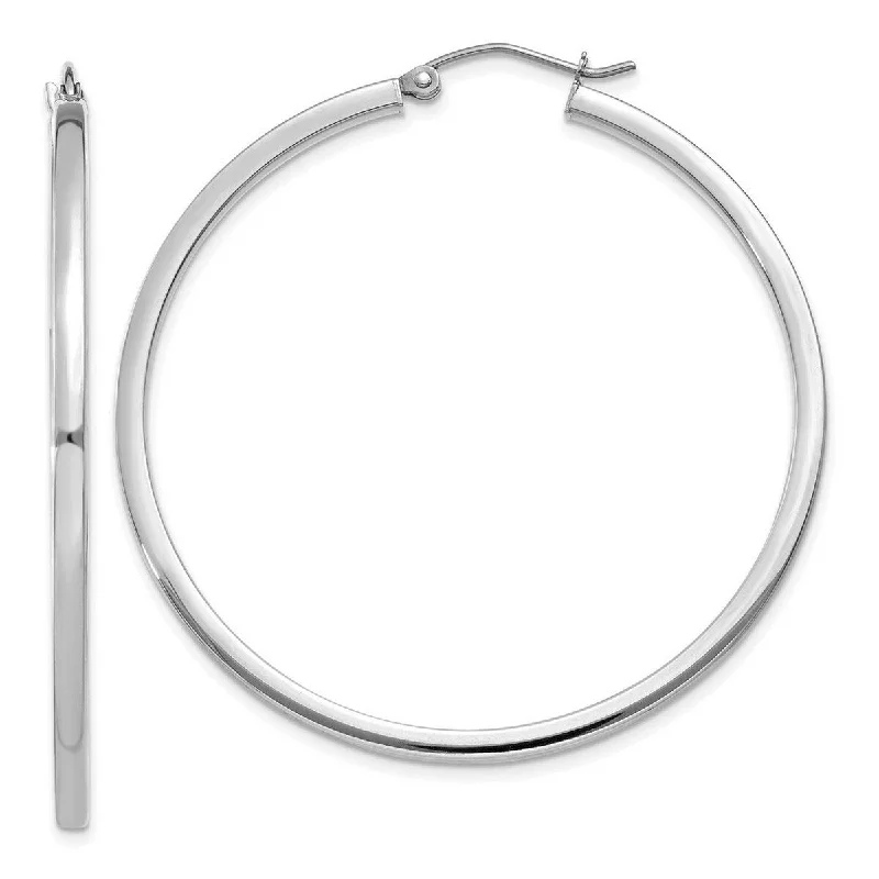 Curata 14k White Gold Polished tube 2mm Square Tube Hoop Earrings - - 45x45mm